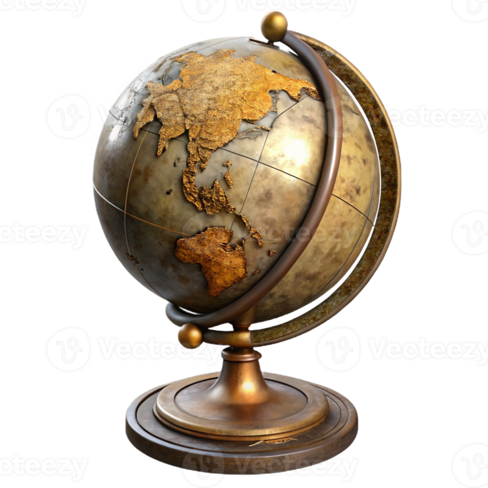 Antique Golden Globe 3D Model png