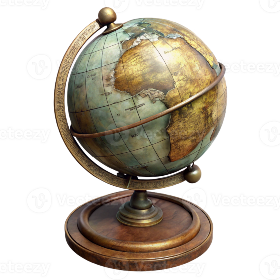 Vintage Globe with Wooden Base Illustration png