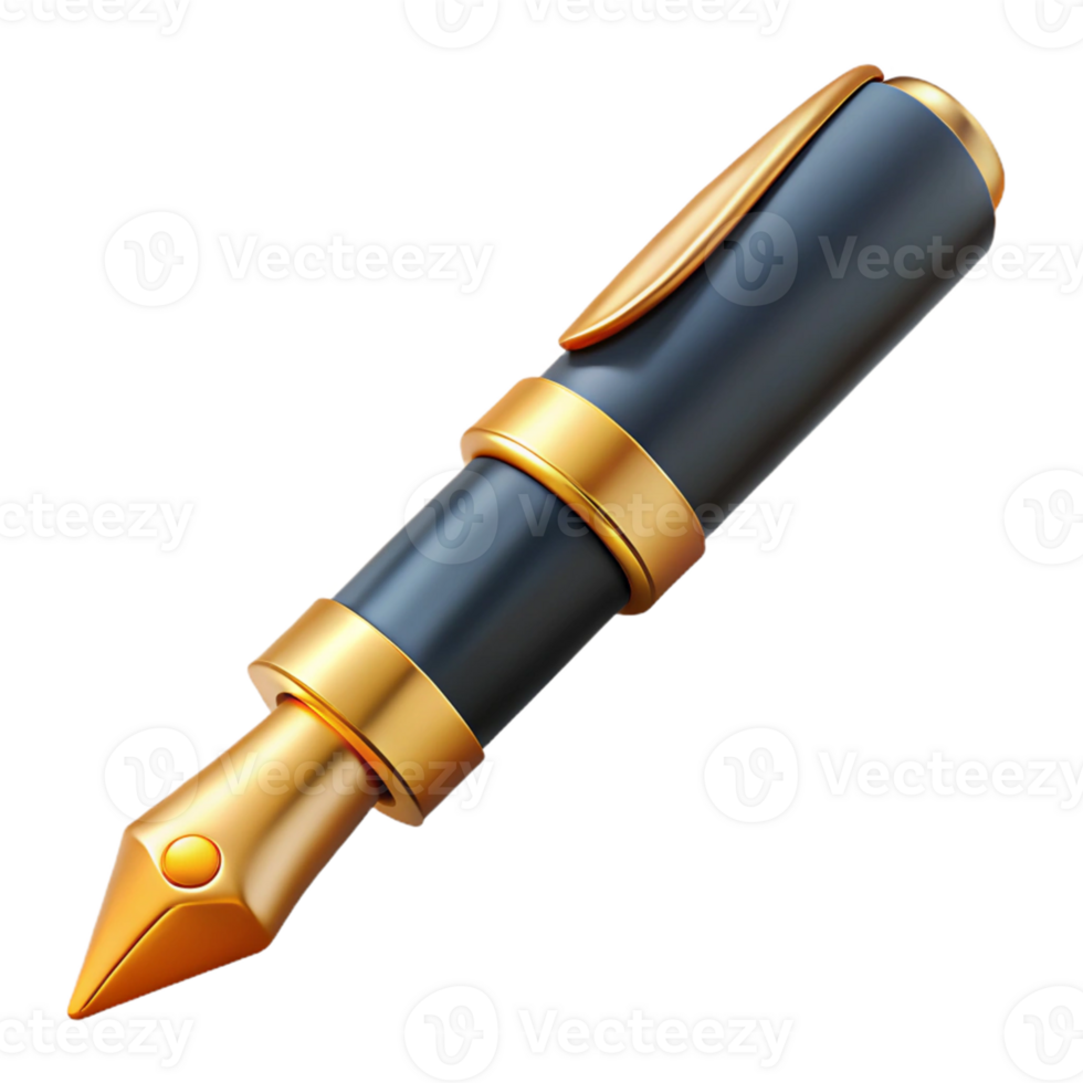 Gold and Black Pen 3D Rendering png