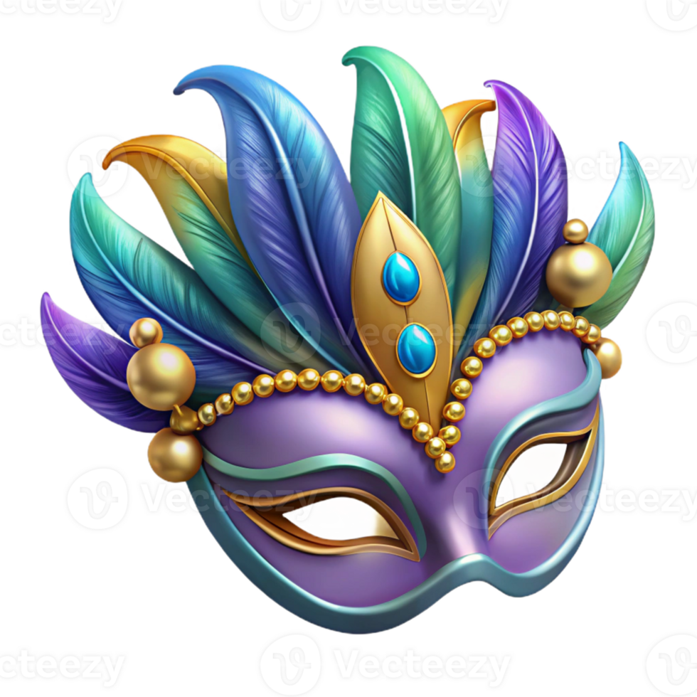 Purple Feathered Mask with Gold Accents png