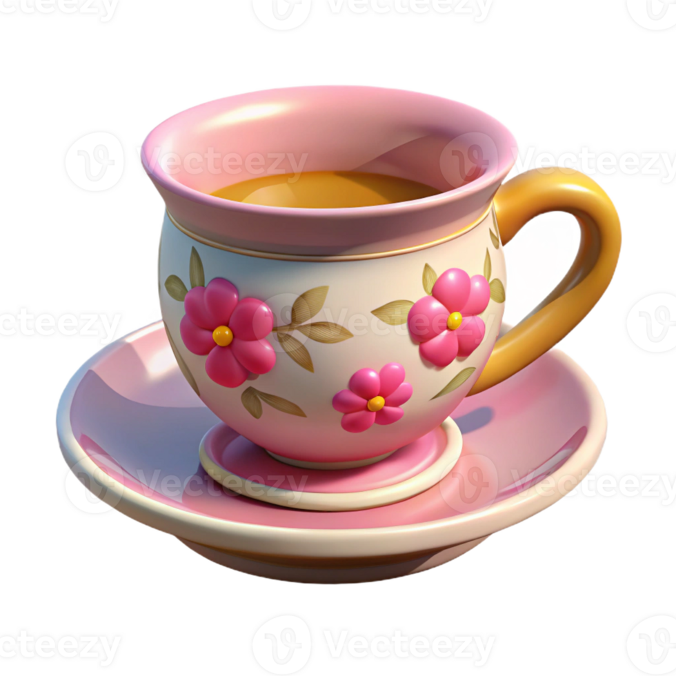 Pink Teacup with Flowers png