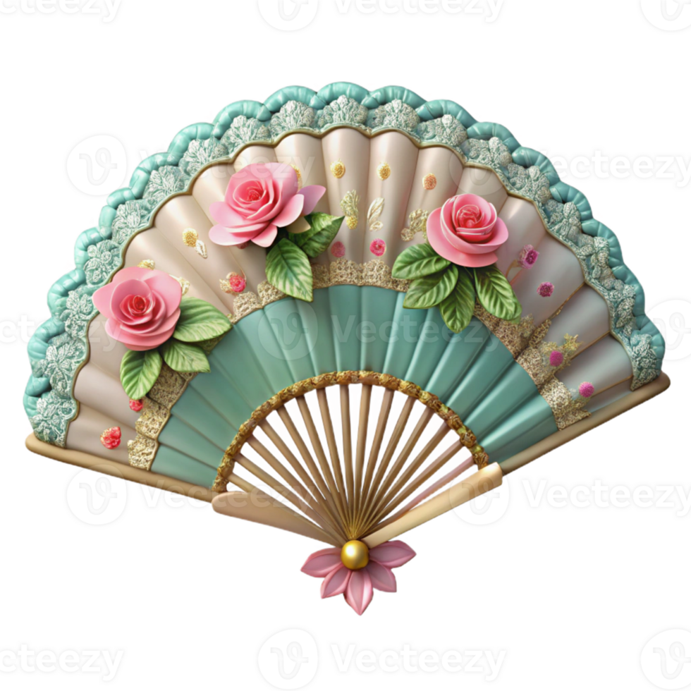 Vintage Floral Hand Fan png