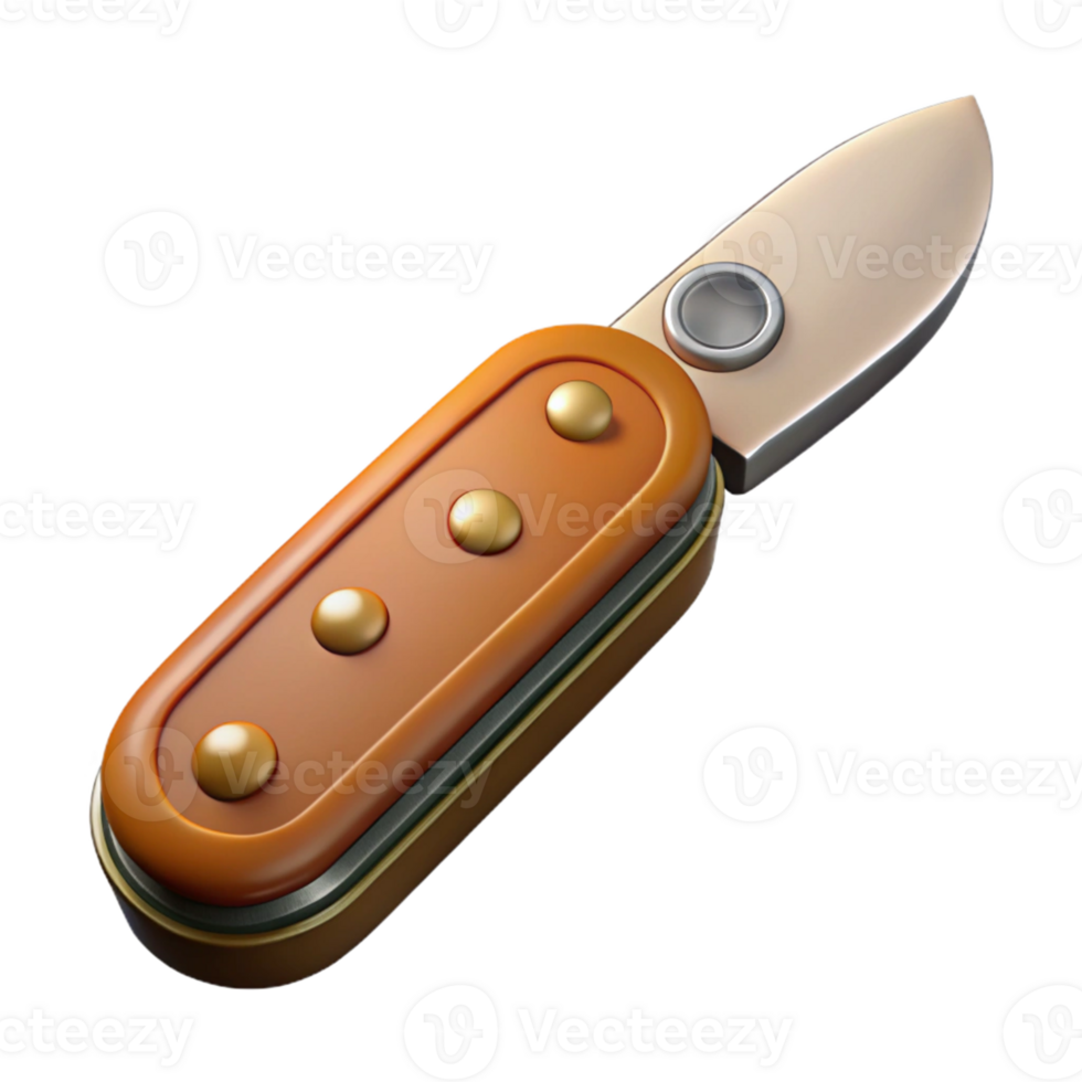 Orange Folding Knife with Gold Accents png
