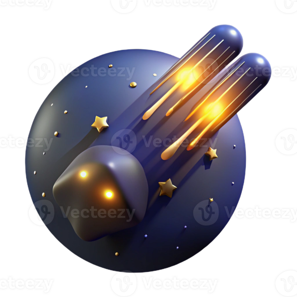 3D Illustration of a Golden Comet with a Blue Background png