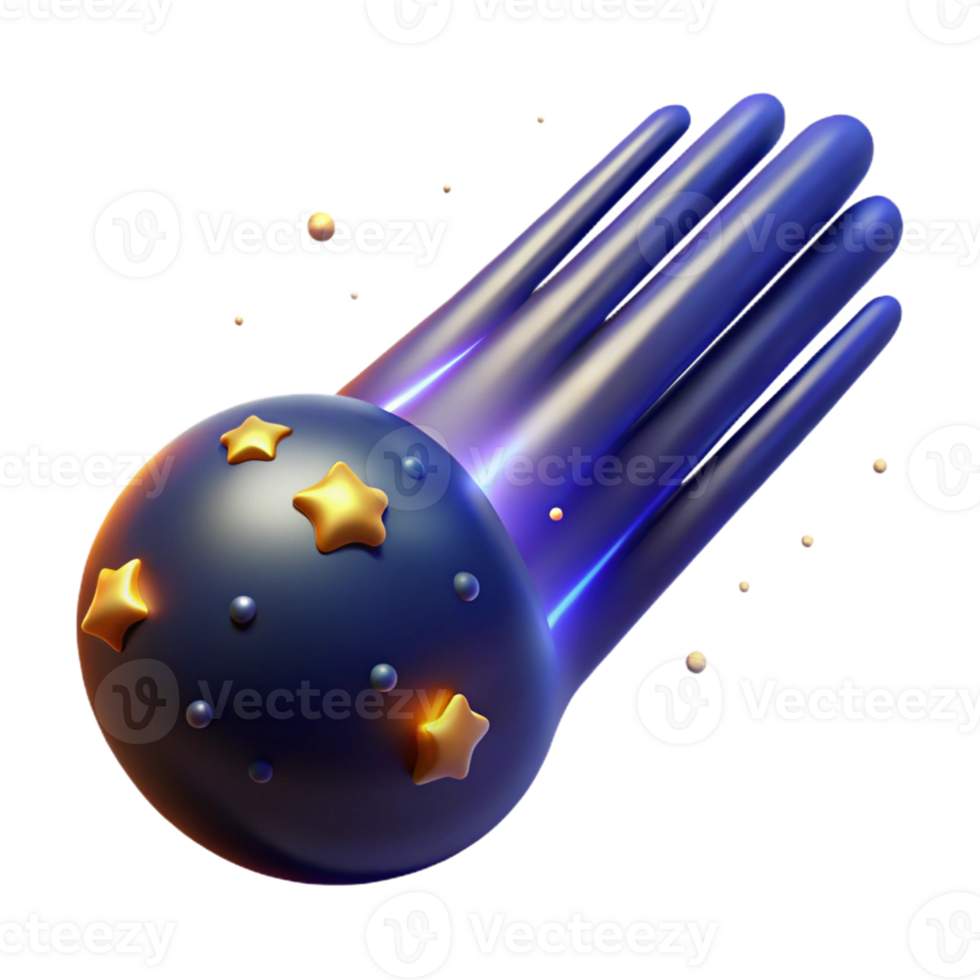 3D Rendered Blue Comet with Golden Stars png