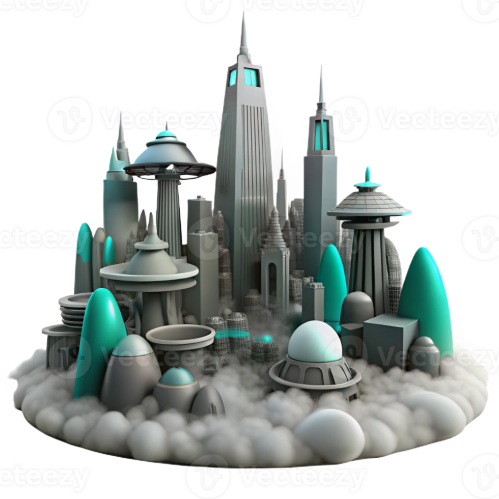 Futuristic Cityscape with Floating Towers png