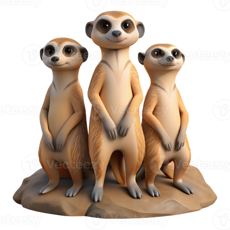 Three Cute Meerkat 3D Models png