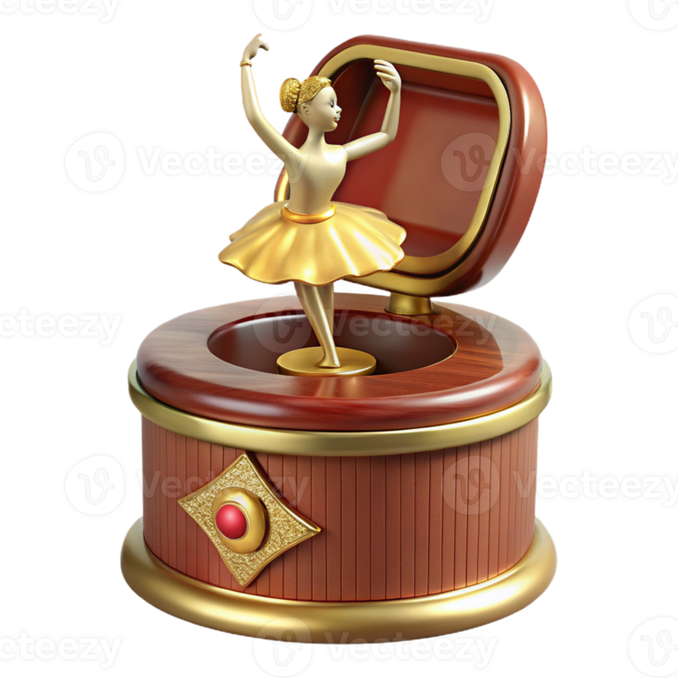 Wooden Music Box with Dancing Ballerina png