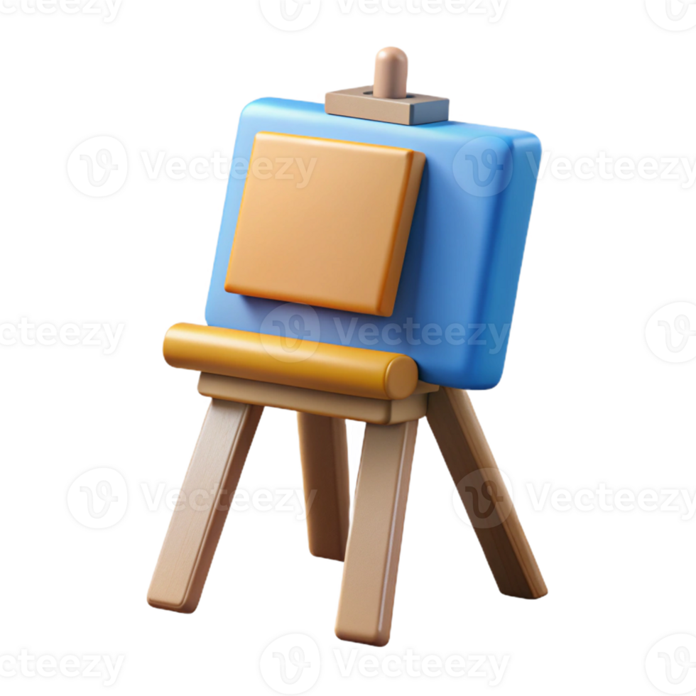 3D Rendered Wooden Easel with Canvas png