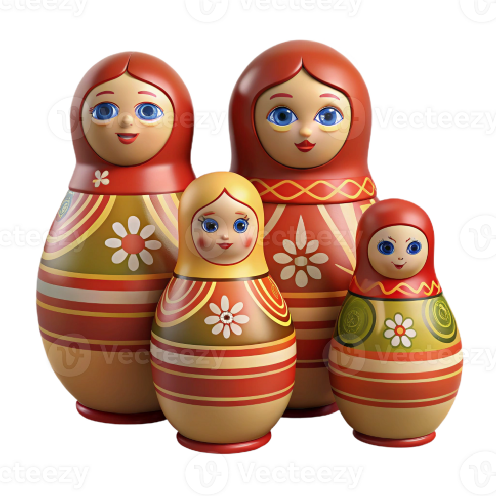 Colorful Nested Dolls with Floral Designs png