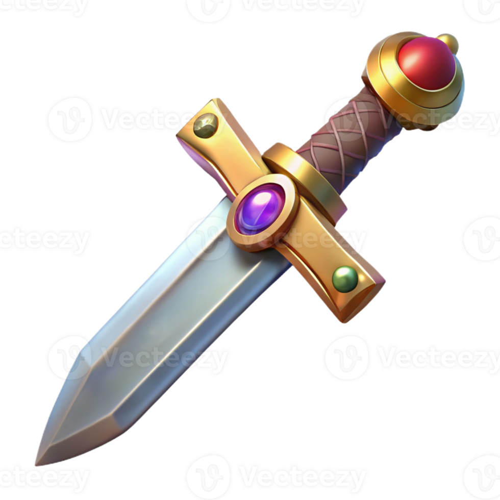 Gold and Gemstone Sword Render png