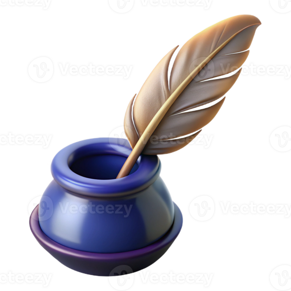 3D Quill and Ink Pot Illustration png