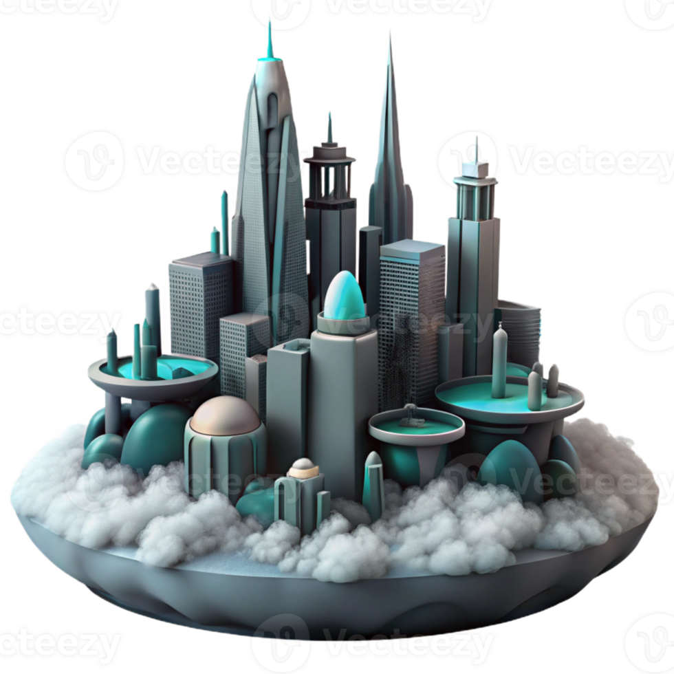 Futuristic Cityscape with Floating Islands png