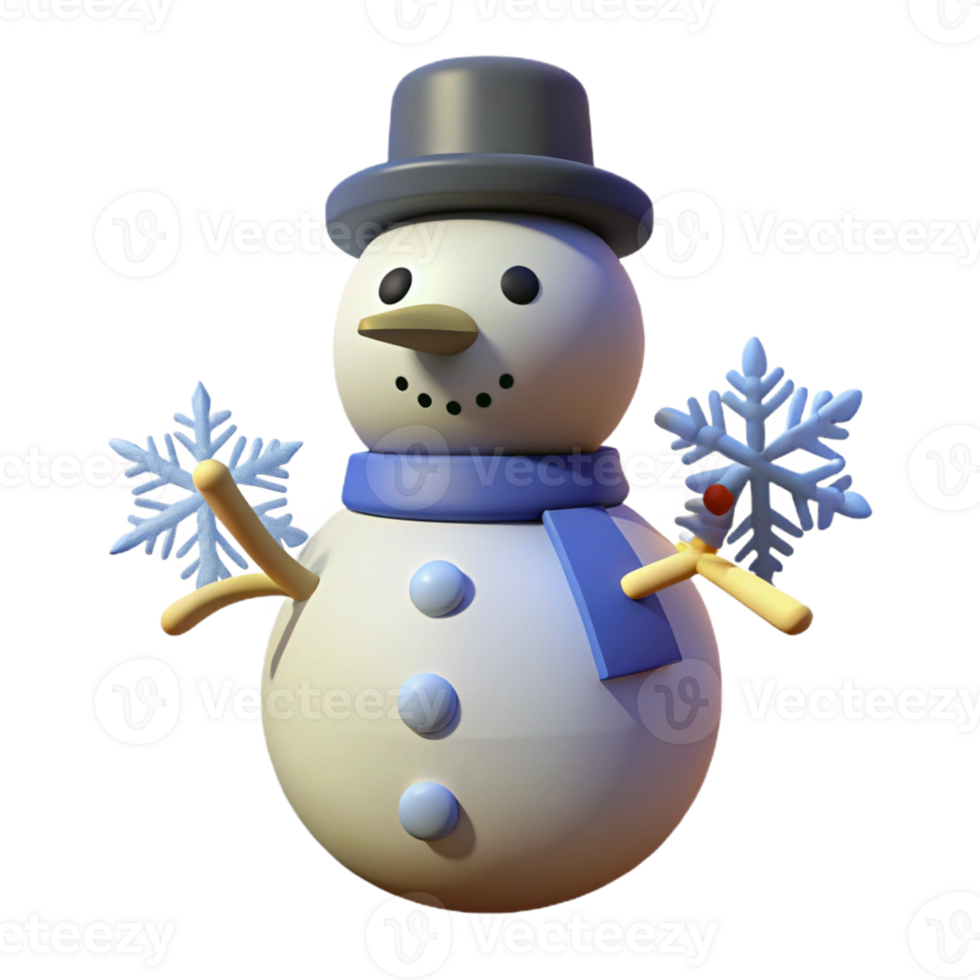 3D Snowman Holding Snowflakes png