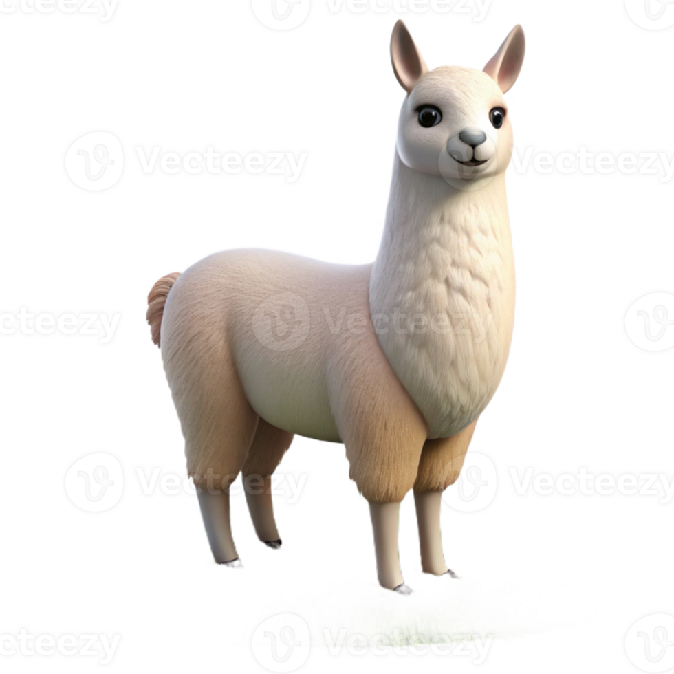Cute Fluffy Llama Cartoon 3D Render png