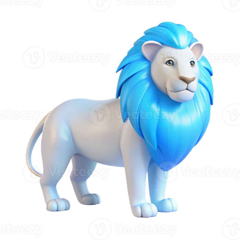 White Lion with Blue Mane 3D Render png