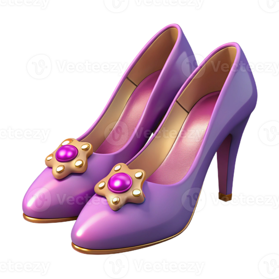 Purple High Heel Shoes with Gold Star Detail png