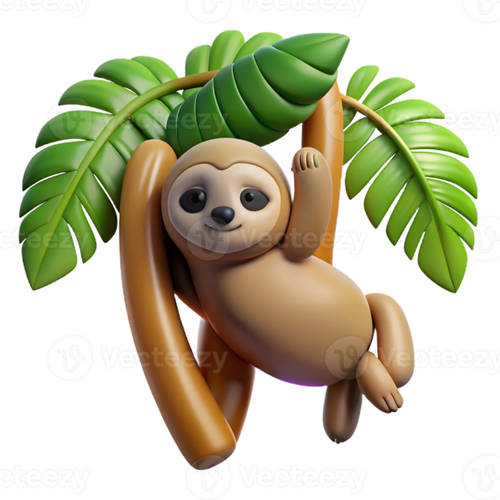 3D Sloth Hanging on a Branch png