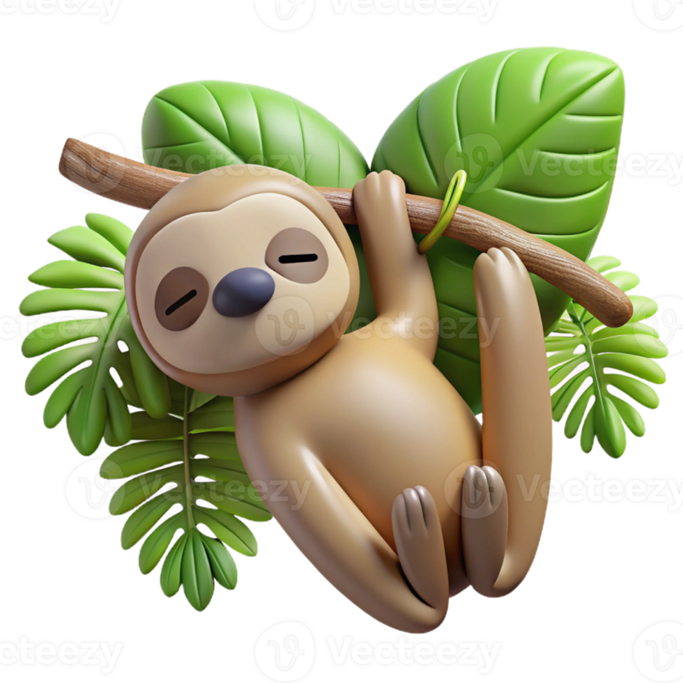 3D Sloth Hanging On Branch png