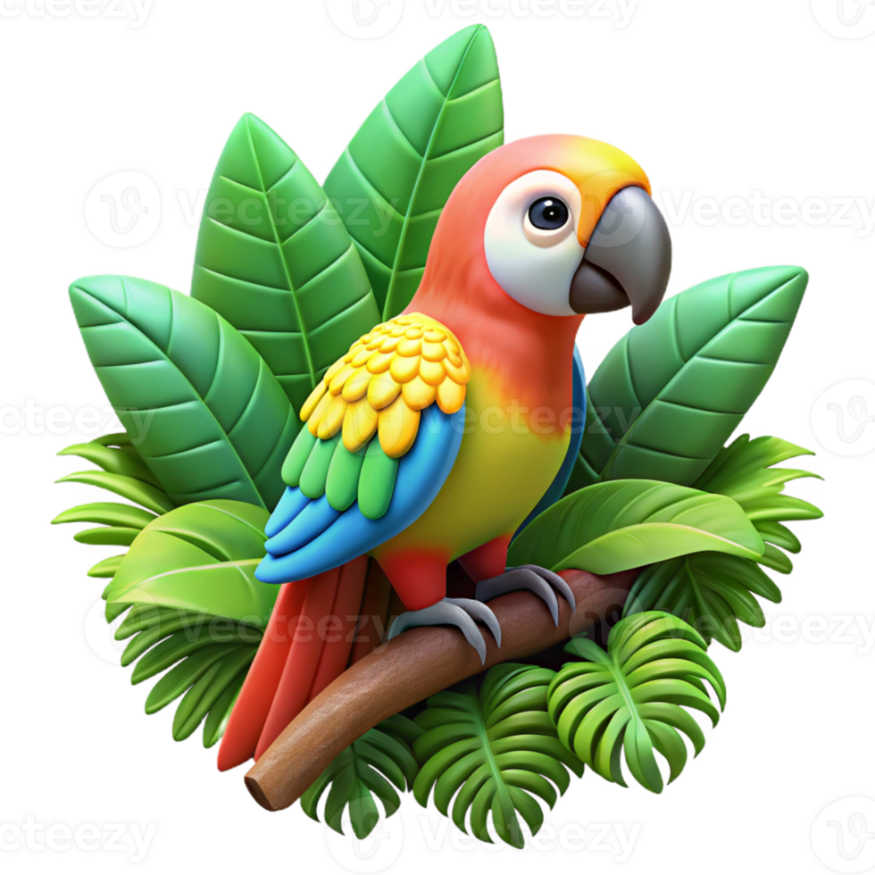 3D Illustration of a Parrot on a Branch png