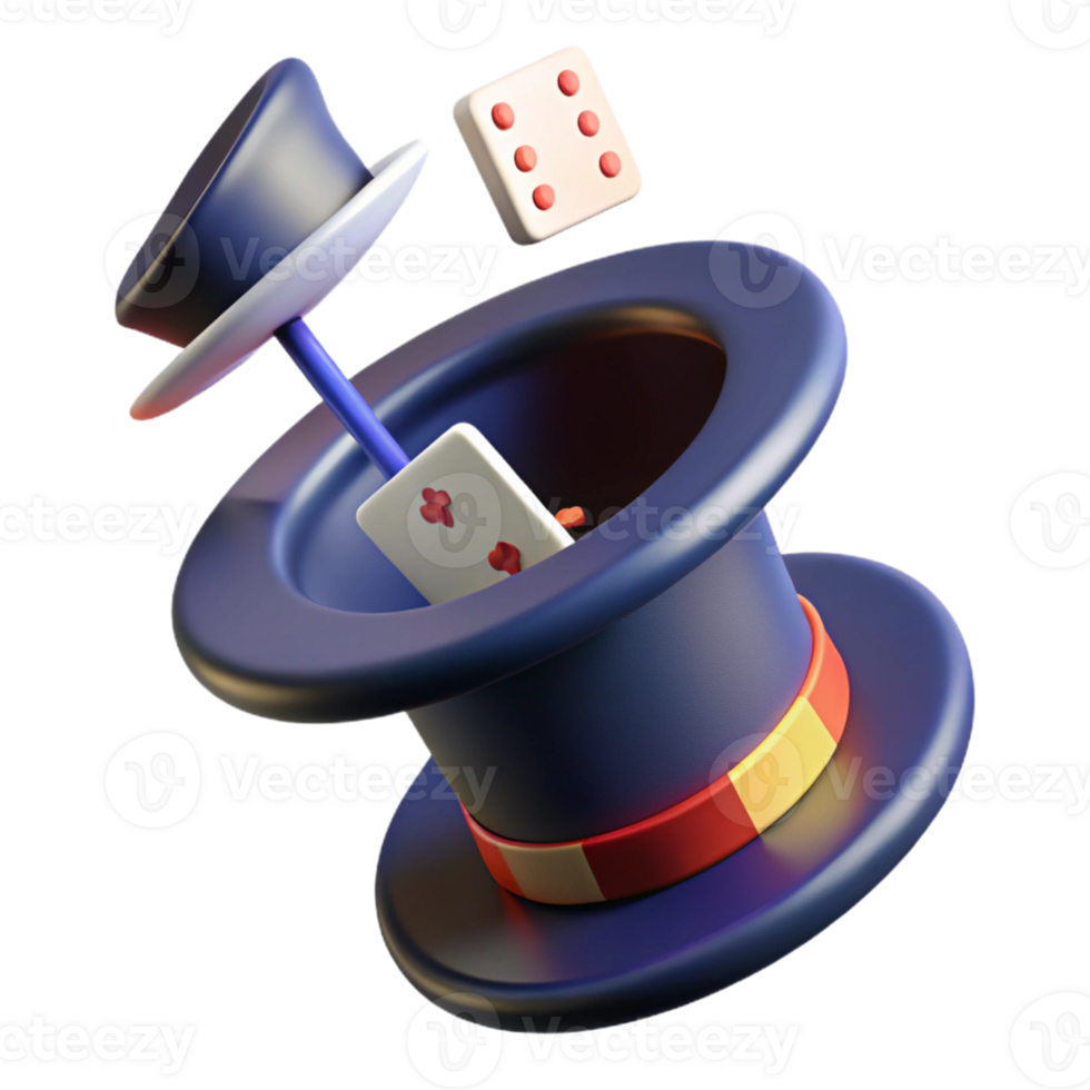 Magic Hat with Playing Card and Dice png