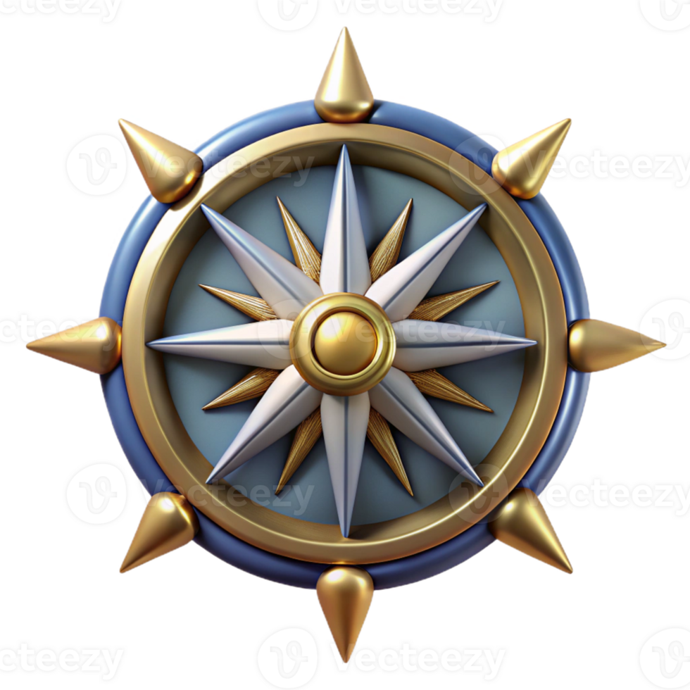 3D Golden Compass with Spikes png