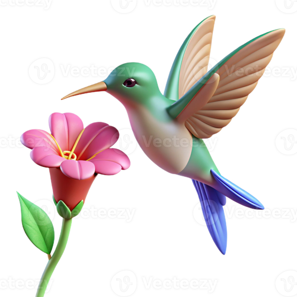 3D Hummingbird and Flower png