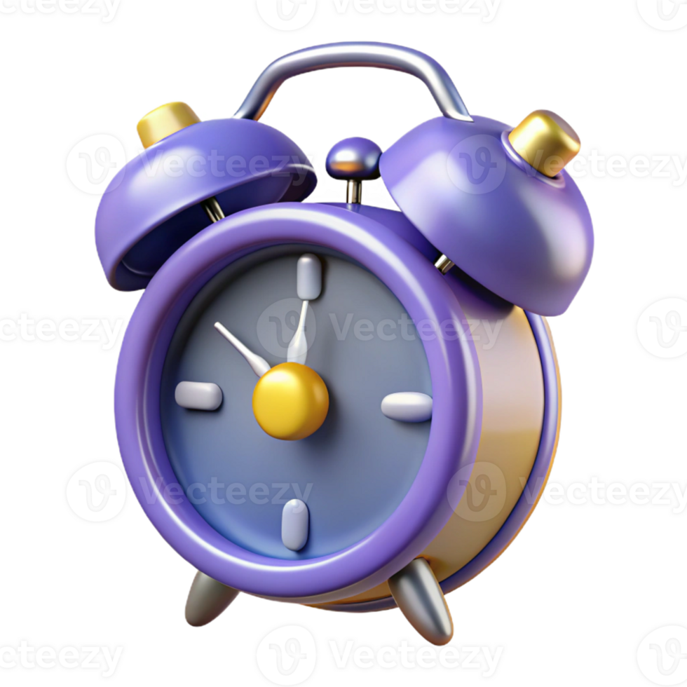 Purple Alarm Clock 3D Render png