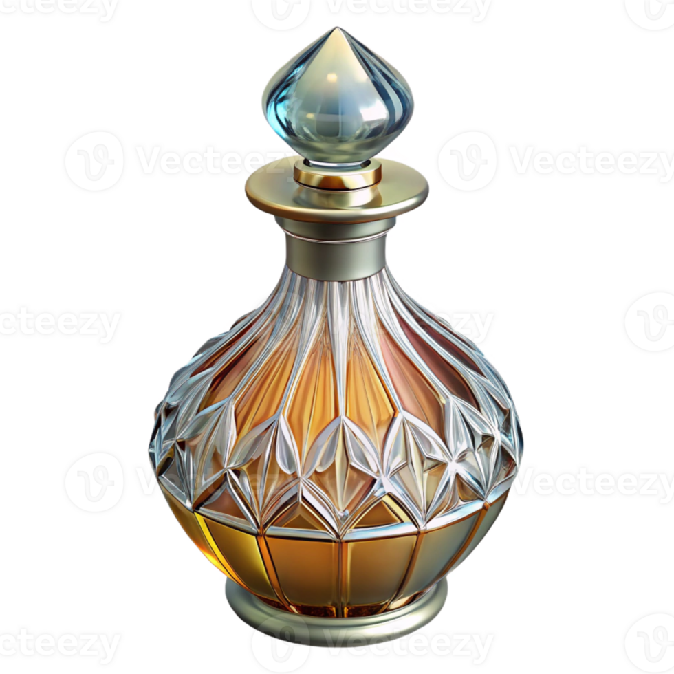 Ornate Glass Bottle with Golden Accents png