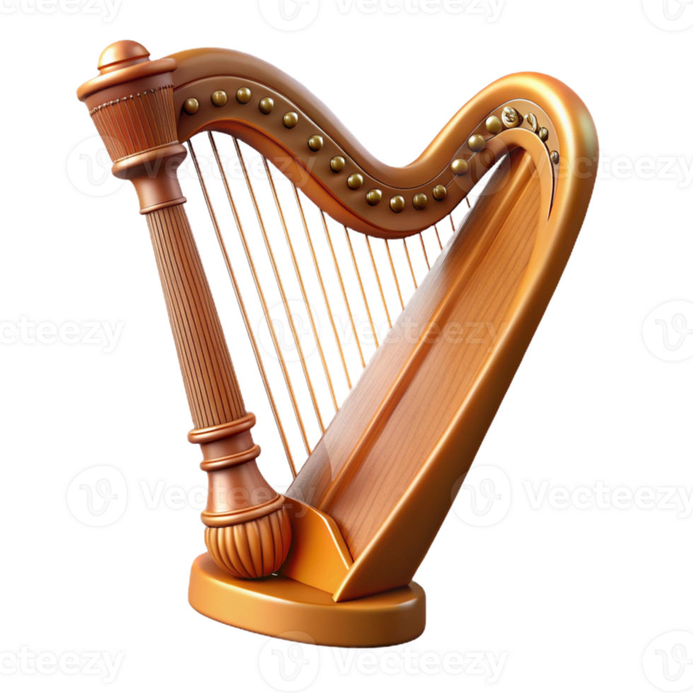 Golden Harp with Strings and Details png