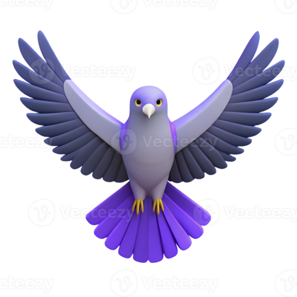 Purple 3D Bird with Spread Wings png