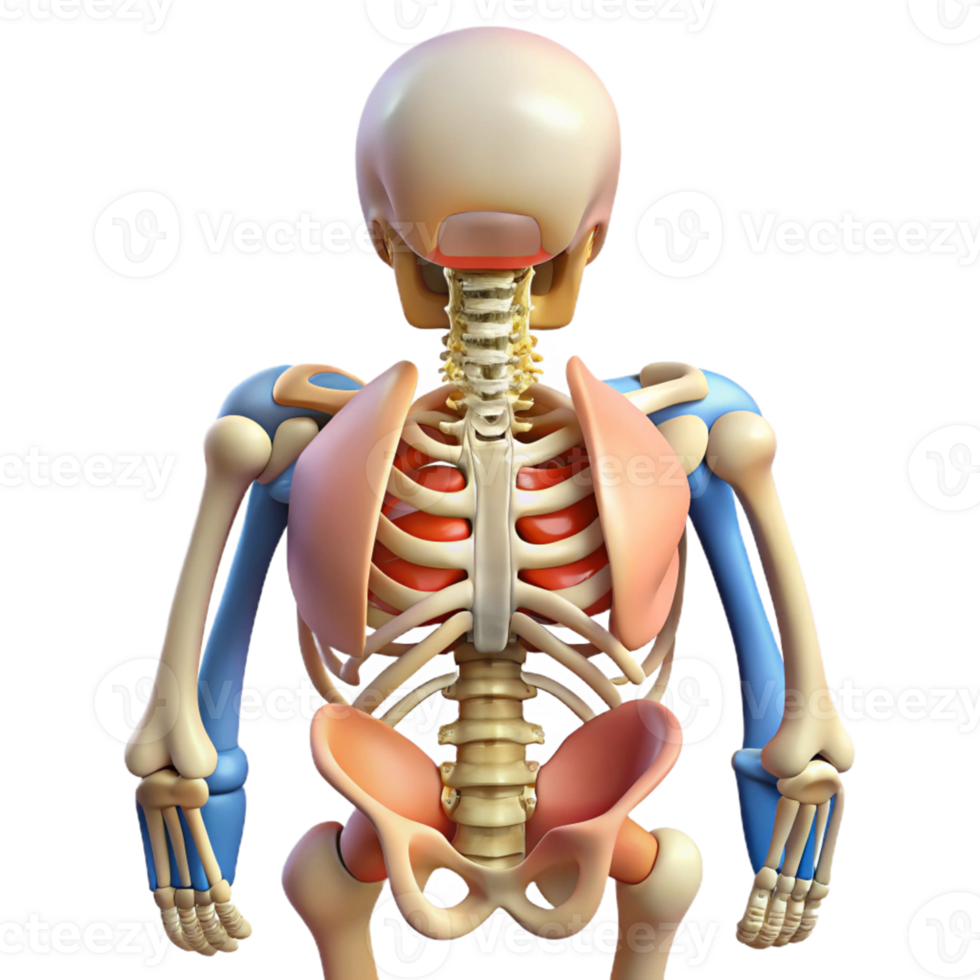 Human Skeleton and Organs Back View png