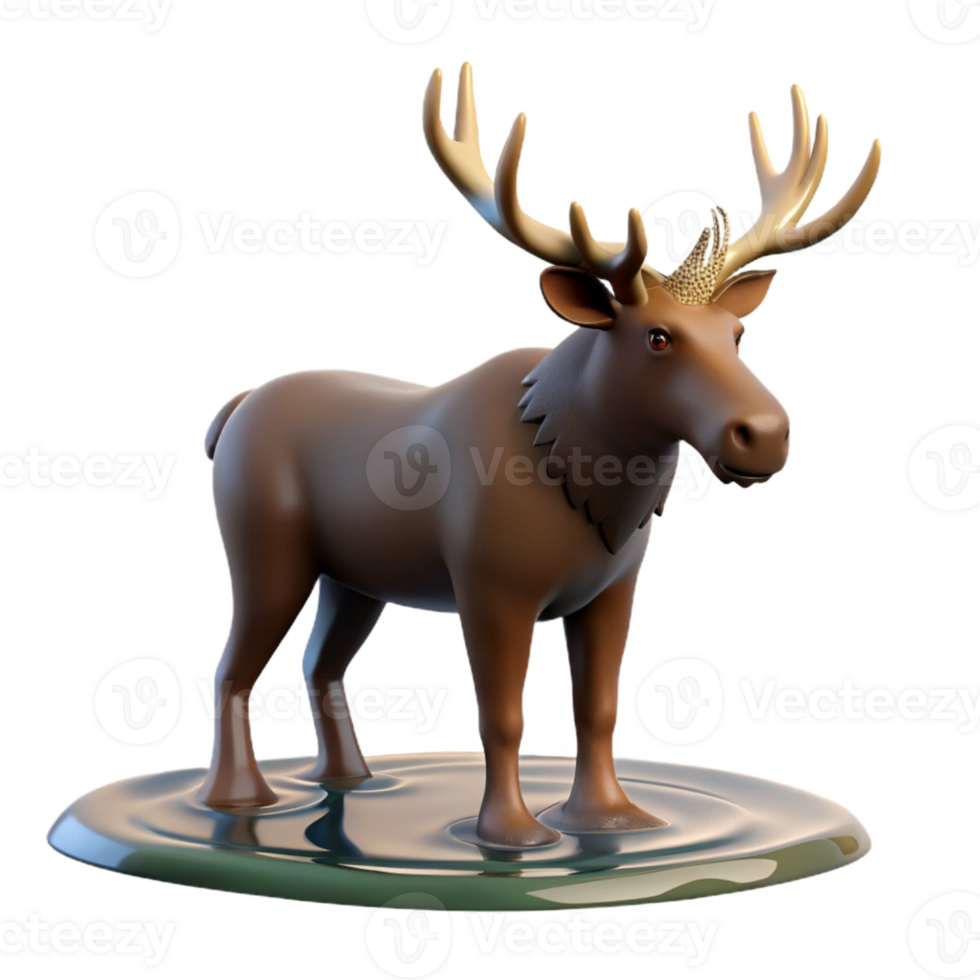 3D Moose with Crown on Water png