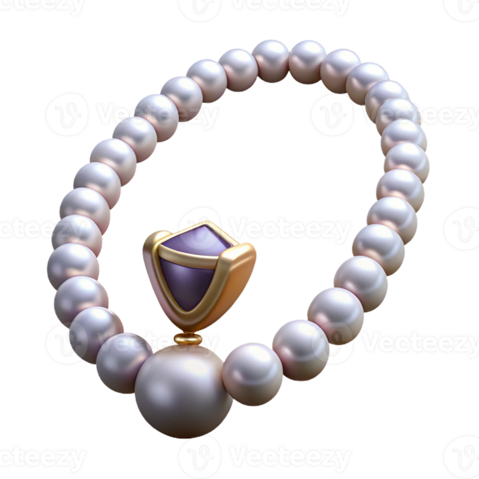 Pearl Necklace With Gemstone 3D Render png