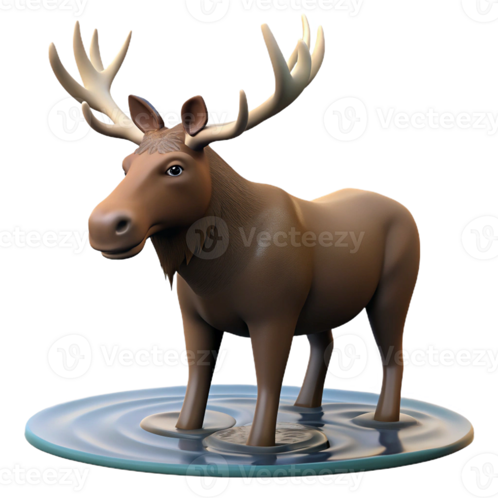 3D Cartoon Moose in Water png
