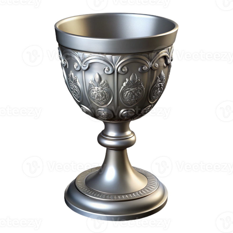Ornate Silver Goblet with Floral Designs png