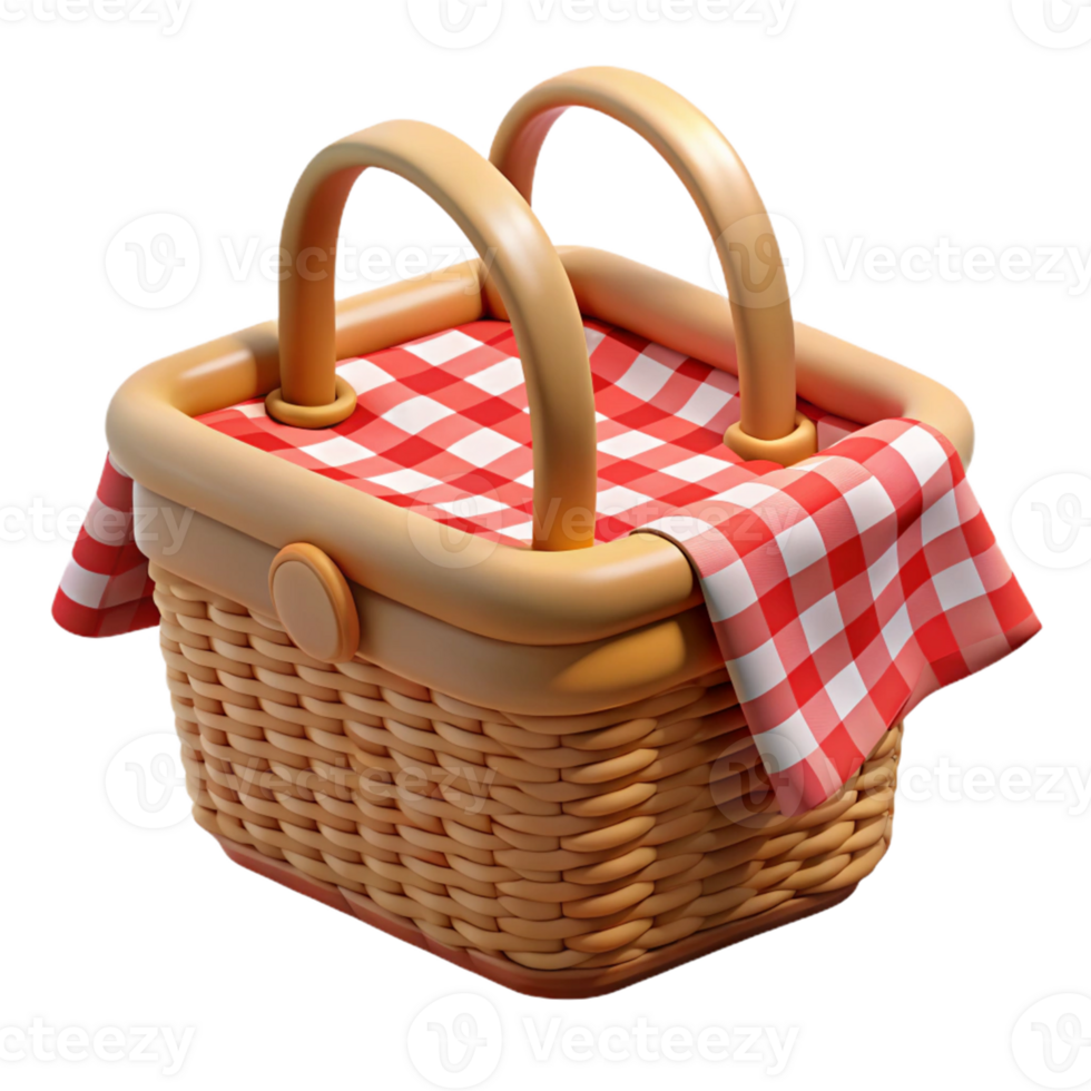 Wicker Picnic Basket with Checkered Cloth png