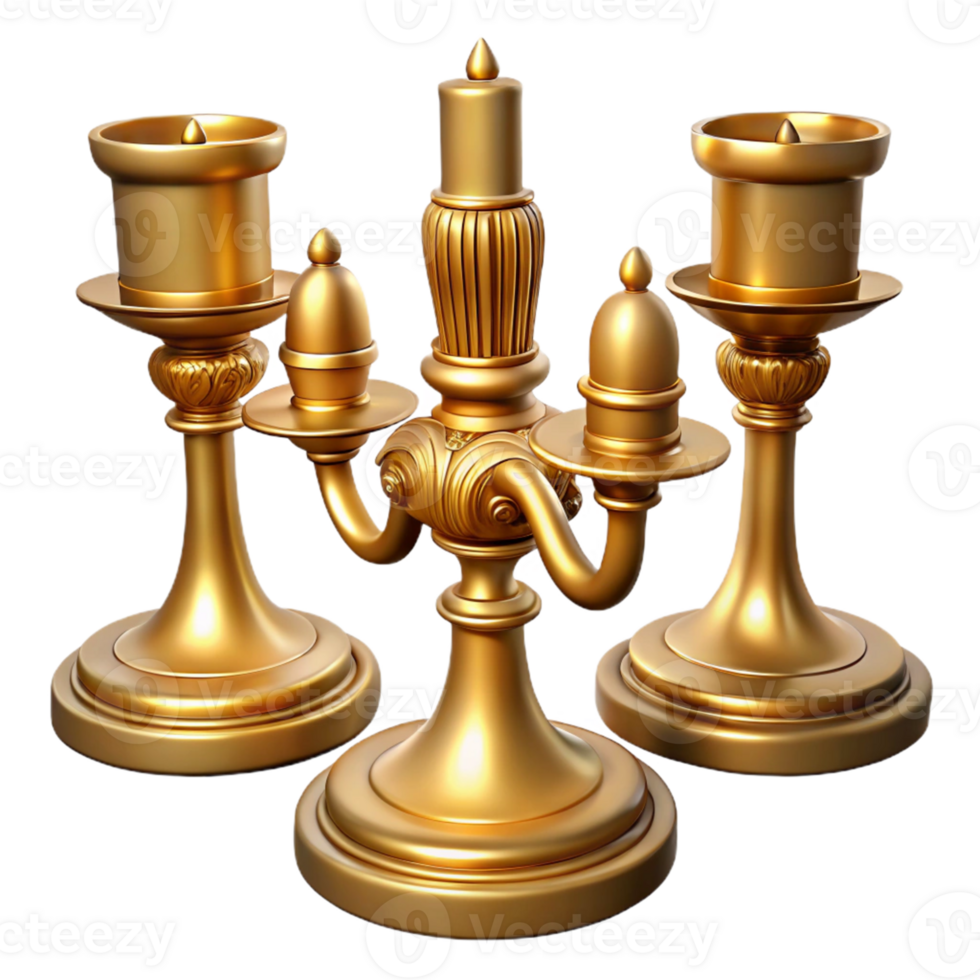 Ornate Gold Candelabra with Three Candle Holders png