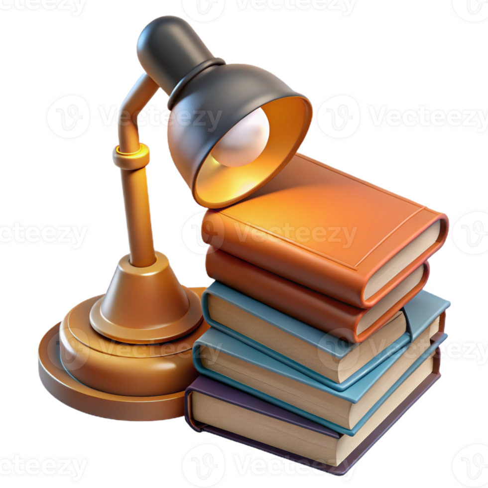 Stack of Books with Lamp png