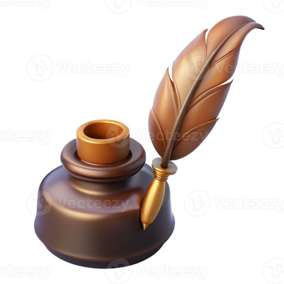 3D Inkwell and Quill Render png