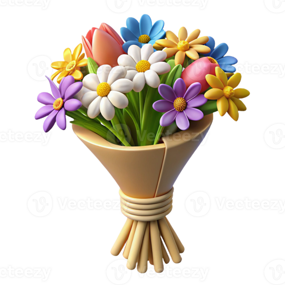 Colorful Flower Bouquet 3D Illustration png
