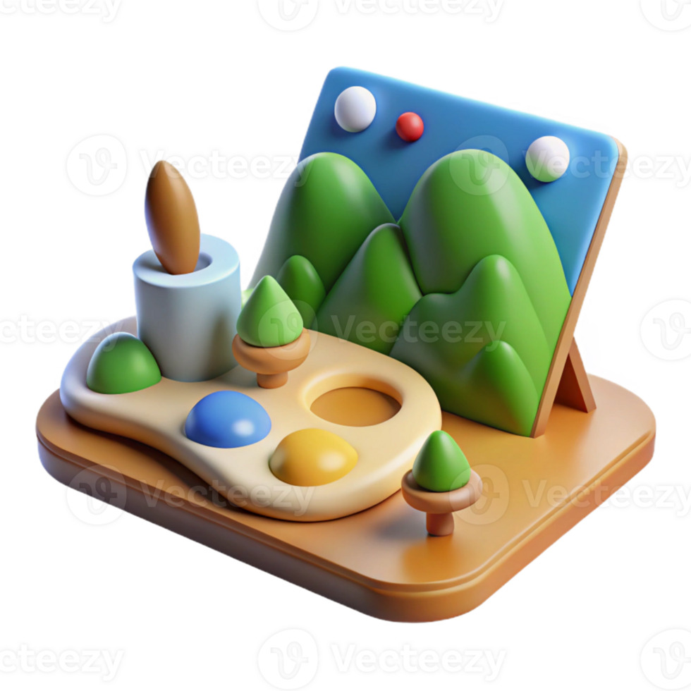 3D Landscape Scene with Colorful Elements png