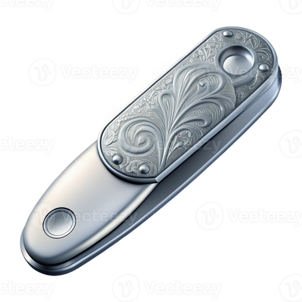 Silver Pocket Tool with Intricate Design png