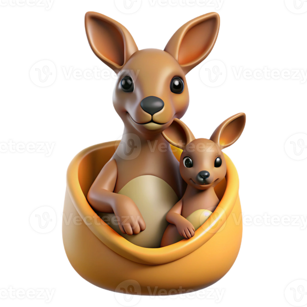 Cute 3D Kangaroo Family png