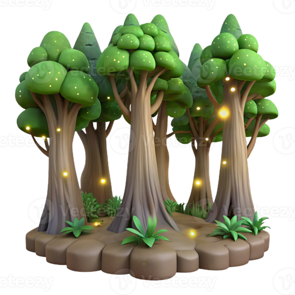 3D Forest Scene with Glow Bugs png