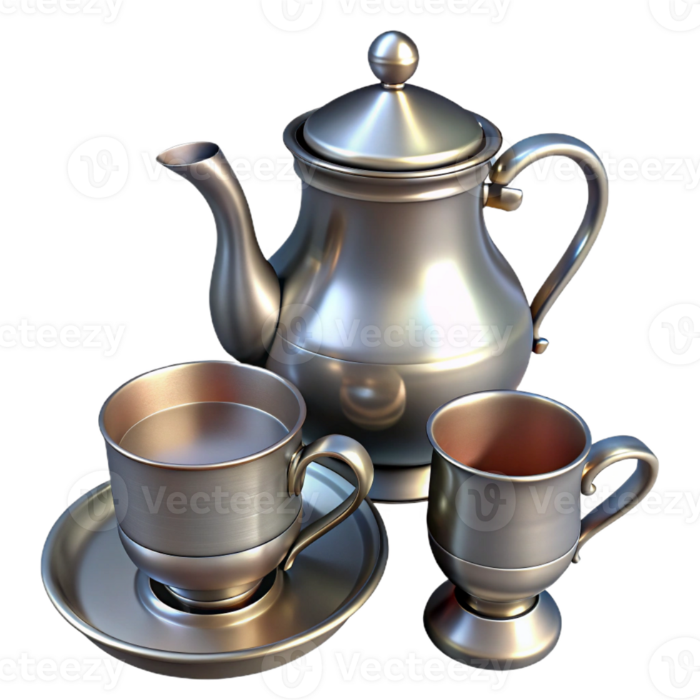 Metallic Tea Set with Cup and Saucer png