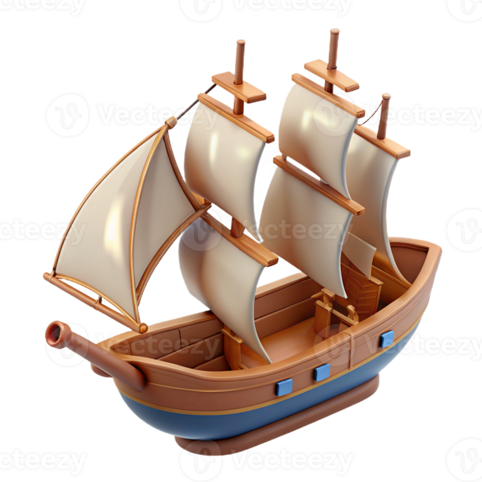 3D Cartoon Wooden Sailboat png