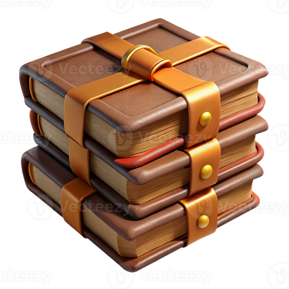 Stack of Bound Books with Golden Clasps png