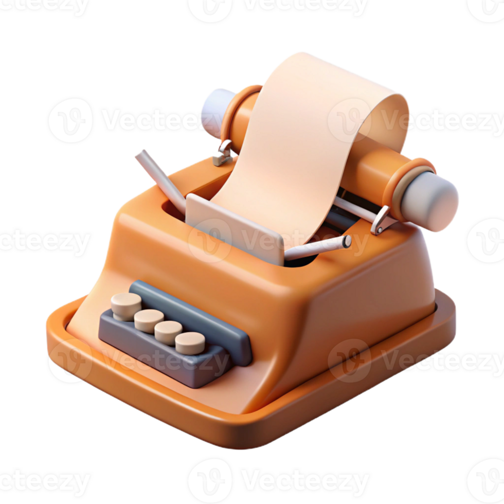 Orange 3D Typewriter Illustration png