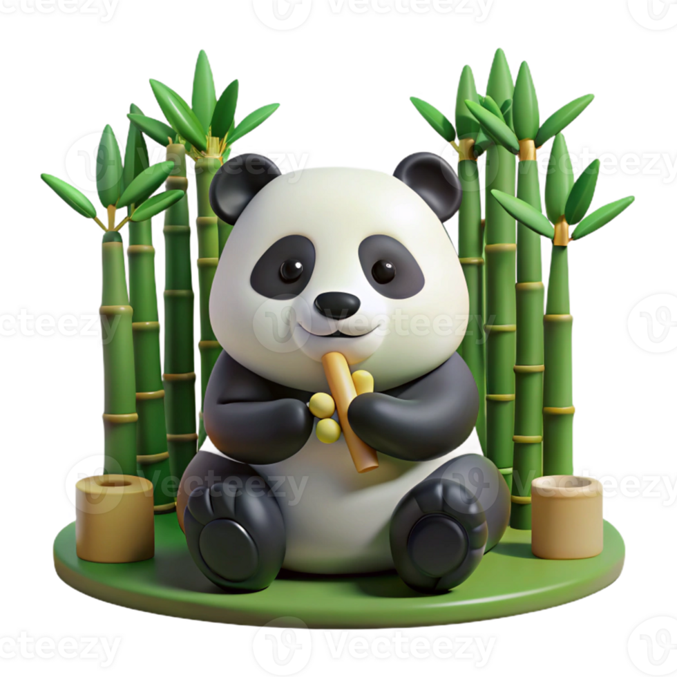 Cute Panda 3D Illustration with Bamboo png